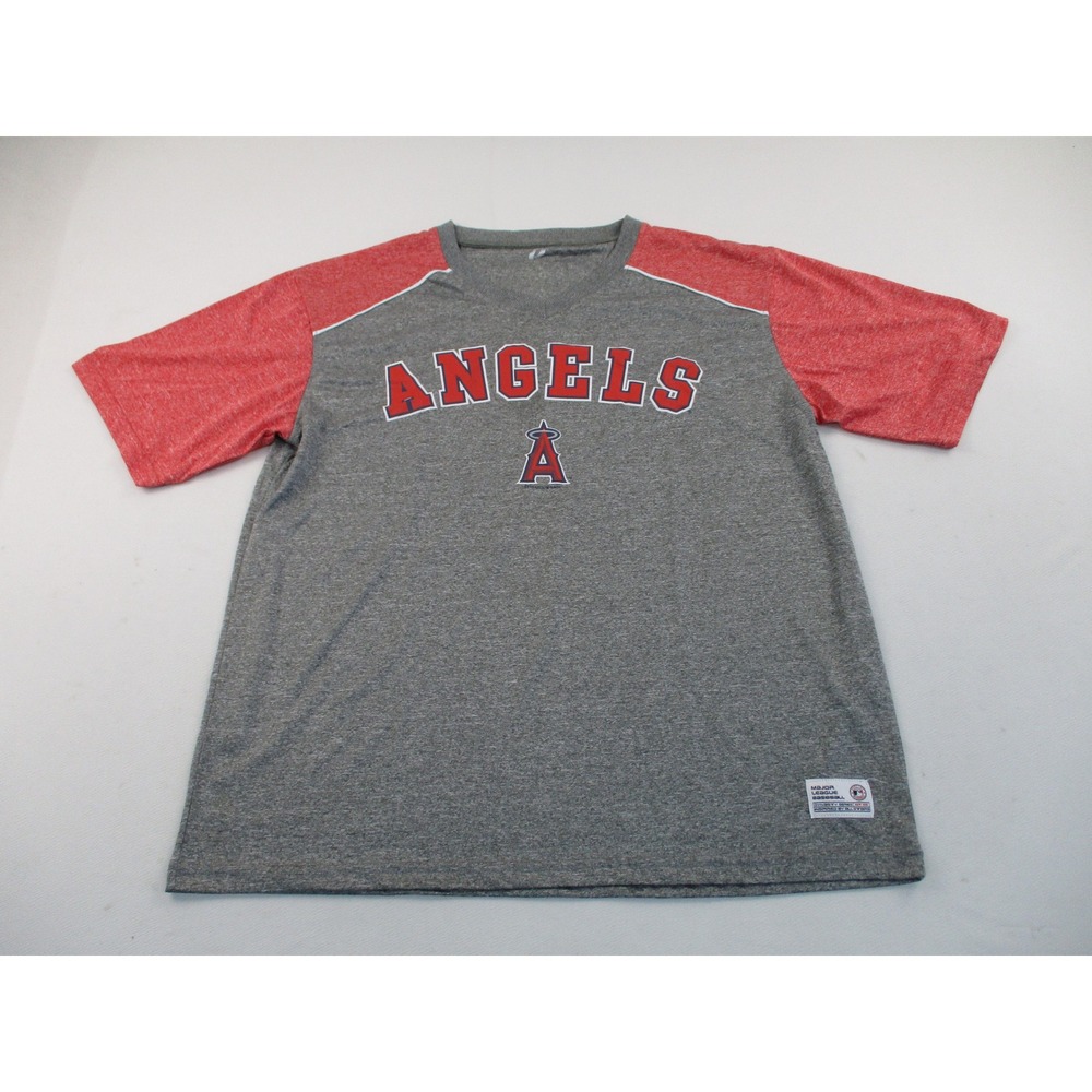 MLB Los Angeles Angels Shirt Mens XL Grey Red Dynasty Series Raglan Baseball Tee